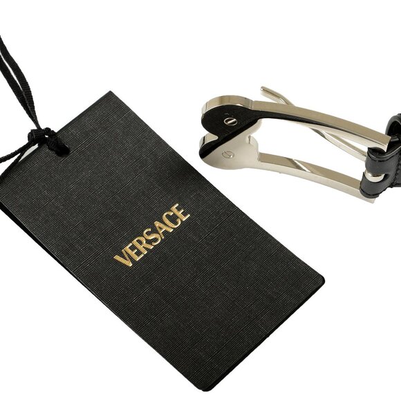 Versace Black 100% Leather Silver Medusa Heads Logo Decorated Belt US 36 IT 90 - Picture 6 of 6